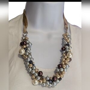 AD29 - Huge Beaded Cluster Statement Necklace